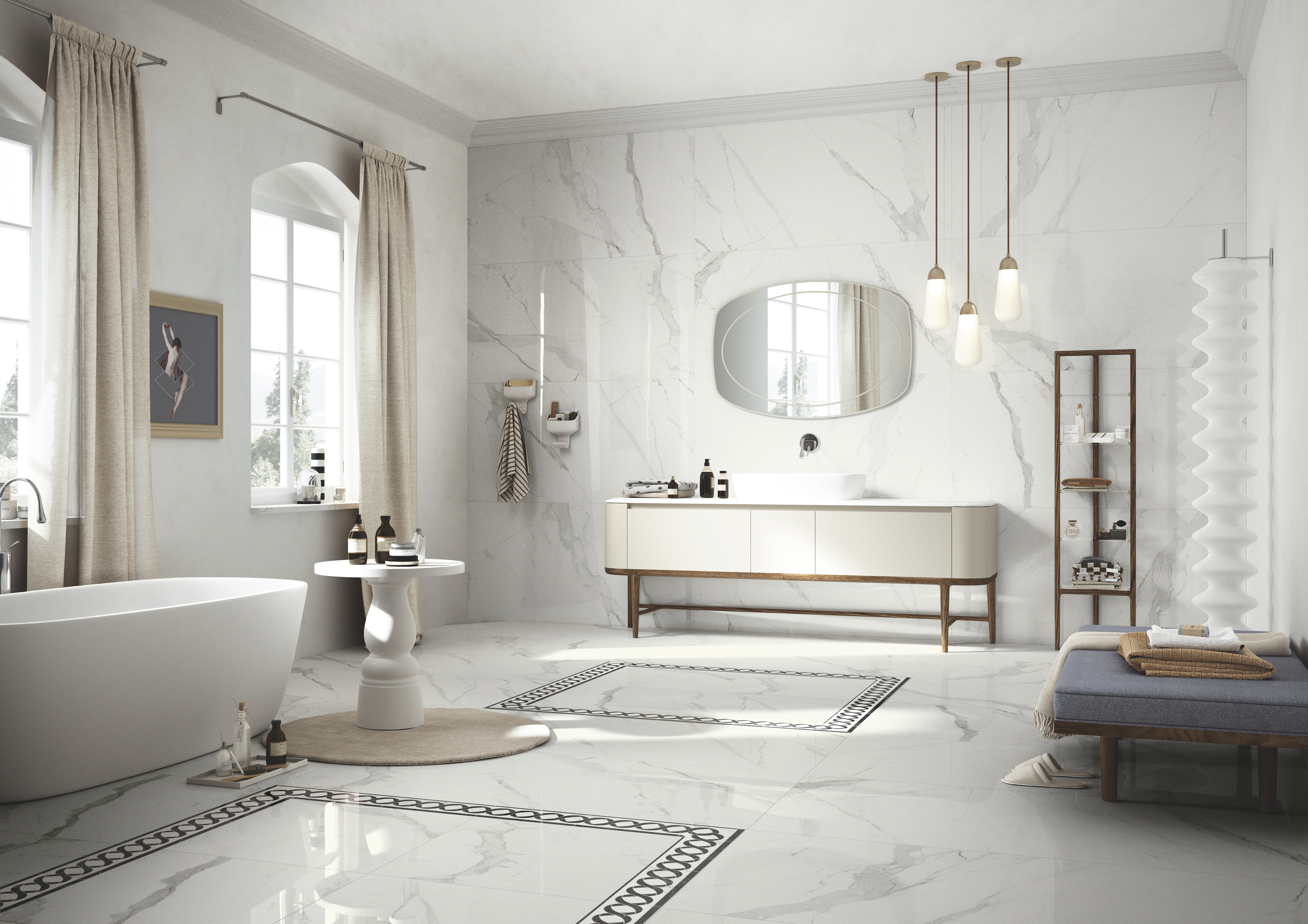 Piastrelle effetto marmo in gres porcellanato per bagno